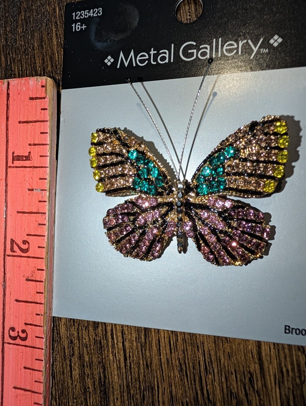 Multicolor Rhinestone Butterfly Brooch - Picture 3 of 3